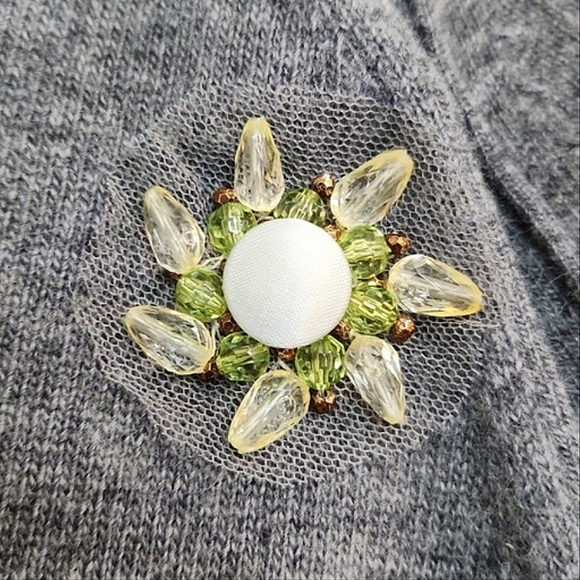 Valentino Grey Wool Sweater W/ Crystal Flower Embellishments, Size L ~ Like New - Picture 7 of 13